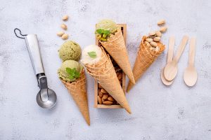 three ice cream cones 