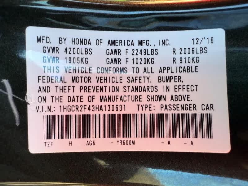 2017 Honda Accord LX CVT w/Honda Sensing