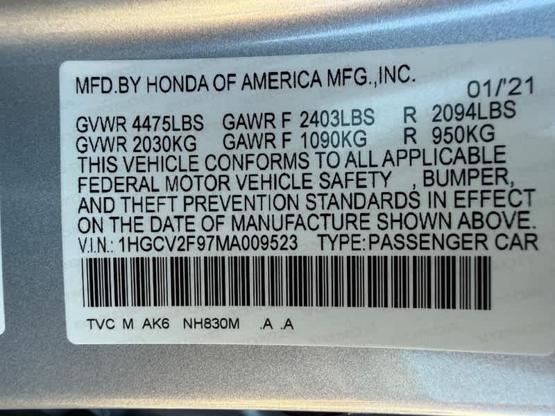 2021 Honda Accord Touring 2.0T Auto