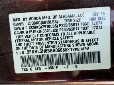 2016 Honda Odyssey 5dr EX-L w/RES