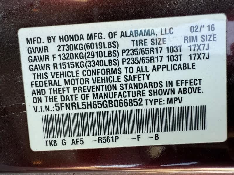 2016 Honda Odyssey 5dr EX-L w/RES