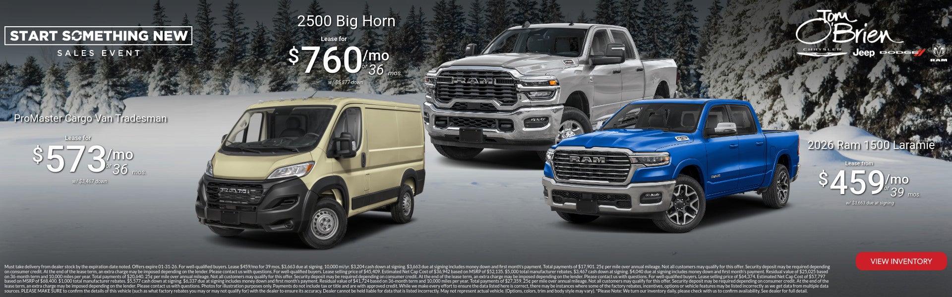 Lease Specials on Ram 1500, Ram 2500, Promaster